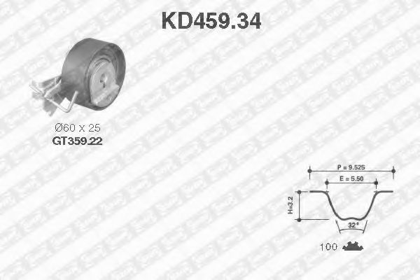 Комплект цепи привода Комплект (ремінь+ролики) SNR арт. KD45934