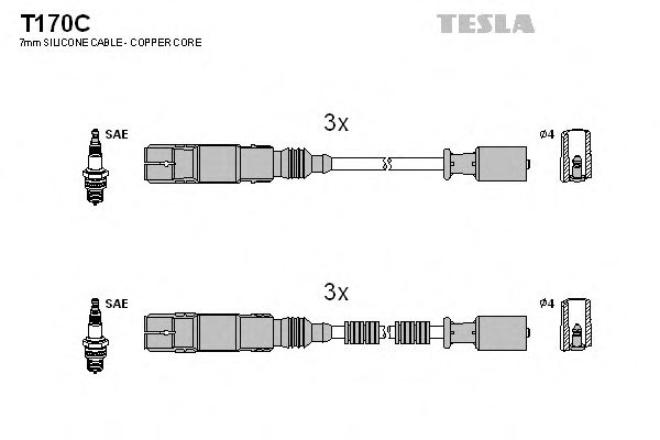 Высоковольтные провода, кабели для запуска К-кт В/В проводів Smart Cabrio, City-Coupe, Fortwo 01-07 TESLA арт. T170C