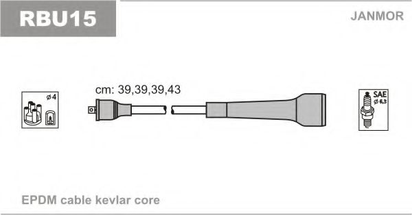 Высоковольтные провода, кабели для запуска К-КТ В-В Проводів Renault Megane,Laguna 2,0I. JANMOR арт. RBU15