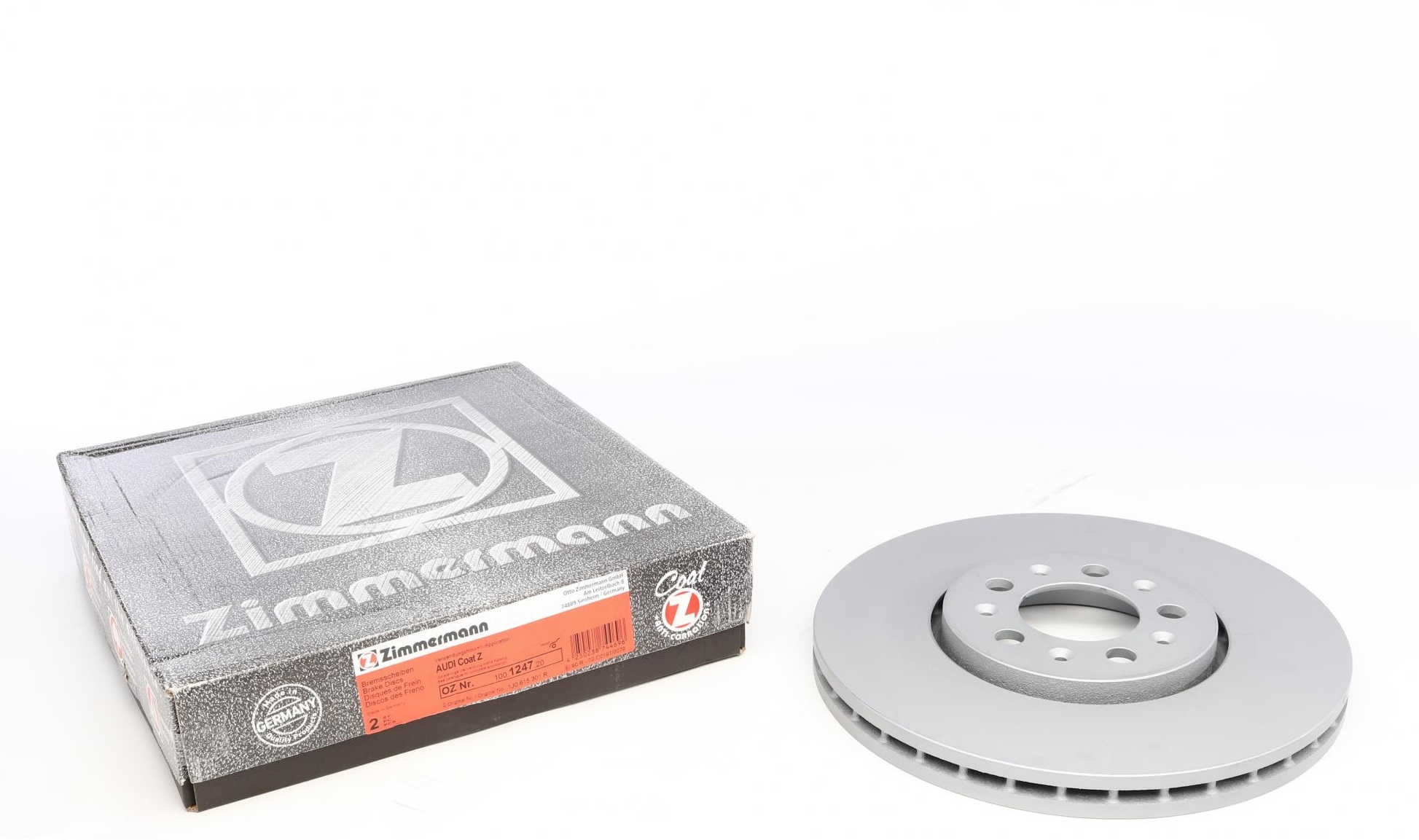 Тормозной диск Диск тормозной (передний) Audi A3/Skoda Fabia/Octavia/VW Golf IV 96- (288x25) (с покритием) (вент.) ZIMMERMANN арт. 100124720