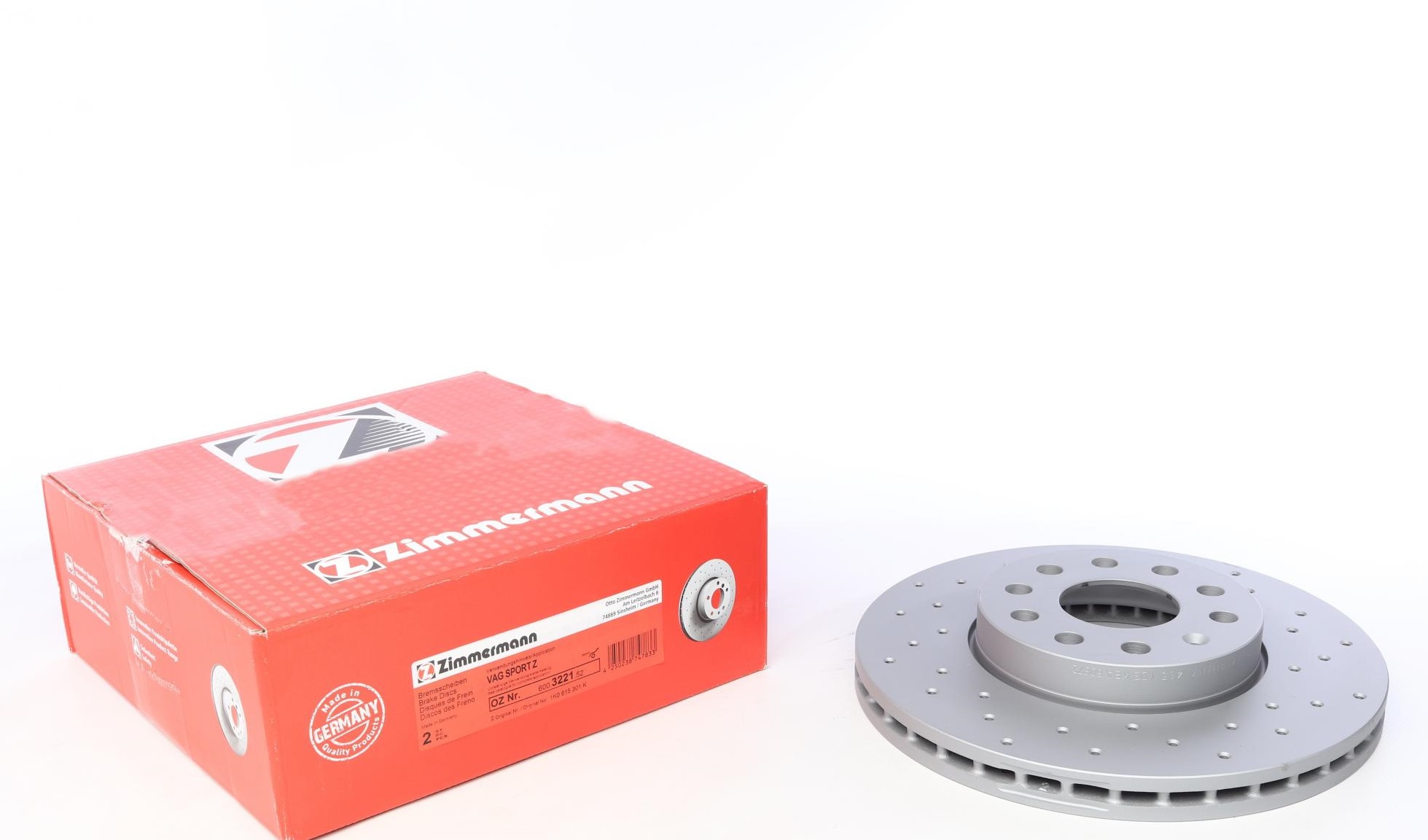 Тормозной диск Диск тормозной (передний) VW Caddy III 04- (288x25) ( с покрытием) (с отверстиями) (вентилируемый) ZIMMERMANN арт. 600322152