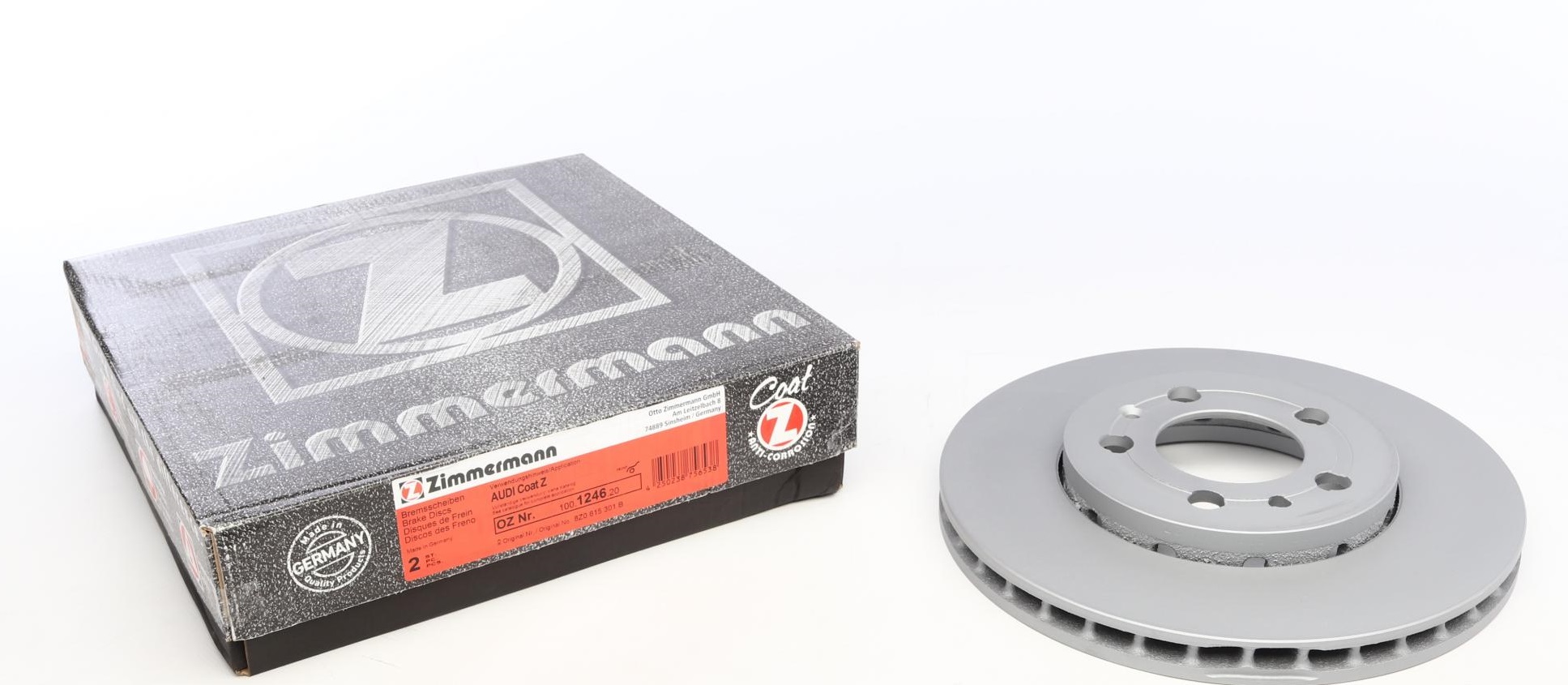 Тормозной диск Диск тормозной (передний) Audi A2 00-05 (256x22) (с покрытием) (вент.) ZIMMERMANN арт. 100124620