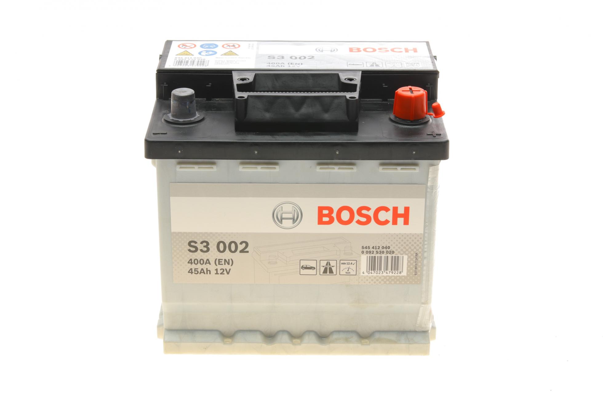 Аккумуляторы Акумуляторна батарея 45Ah/400A (207x175x190/+R) S3 BOSCH арт. 0092S30020