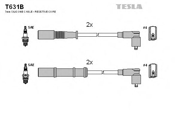 Высоковольтные провода, кабели для запуска В/в провода Fiat Punto1.2/1.4 05- TESLA арт. T631B