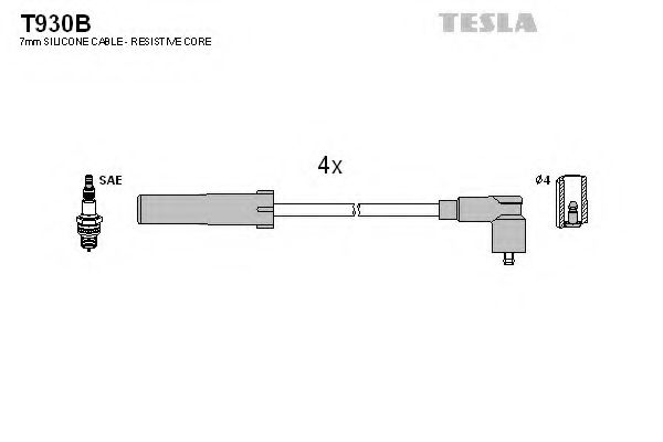 Высоковольтные провода, кабели для запуска К-кт проводiв Dacia Logan 1.4/1.6 TESLA арт. T930B