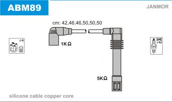 Высоковольтные провода, кабели для запуска Провода Audi A4/A6/A8 2.4/2.6/2.8 95- Skoda SuperB 2.8 V JANMOR арт. ABM89