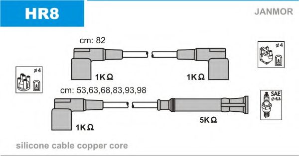 Высоковольтные провода, кабели для запуска К-кт проводів Bmw 6CYL, 3,0 JANMOR арт. HR8