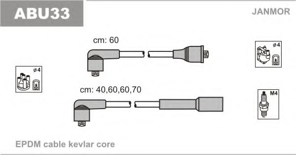 Высоковольтные провода, кабели для запуска Дроти В/В VW Golf 1.3 79-84/Passat 1.6 80-88/Polo 1.1 75-89 JANMOR арт. ABU33