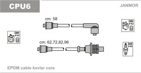 Высоковольтные провода, кабели для запуска Провода В/В Peugeot 205 1.6 87-92 JANMOR арт. CPU6