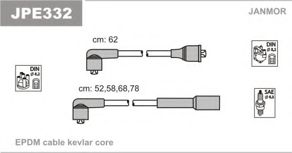 Высоковольтные провода, кабели для запуска Дроти високої напруги Nissan Micra 1,0/1,2 85-92 JANMOR арт. JPE332