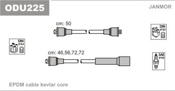 Высоковольтные провода, кабели для запуска Провода в/в Opel Kadett 1.6 84-87 JANMOR арт. ODU225