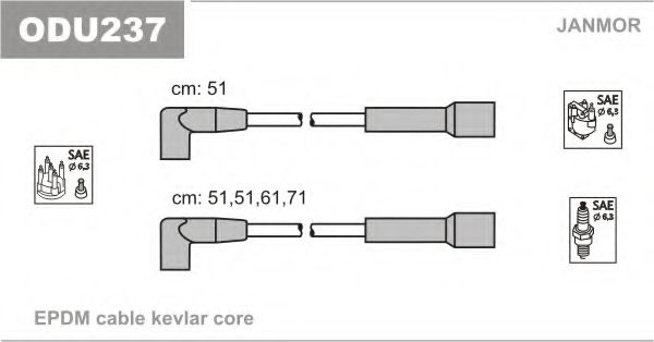Высоковольтные провода, кабели для запуска Провода Oреl 1,3 без метал накіннеч. JANMOR арт. ODU237