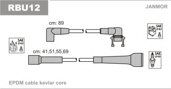 Высоковольтные провода, кабели для запуска Провода в.в. Renault 9,11 1.7 86- JANMOR арт. RBU12