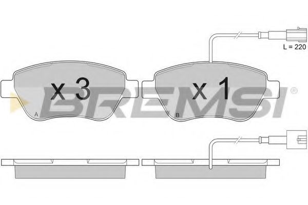 Тормозные колодки Гальмівні колодки перед. Doblo 01- (Bosch) (122.8x53.6) з датчиком BREMSI арт. BP2942