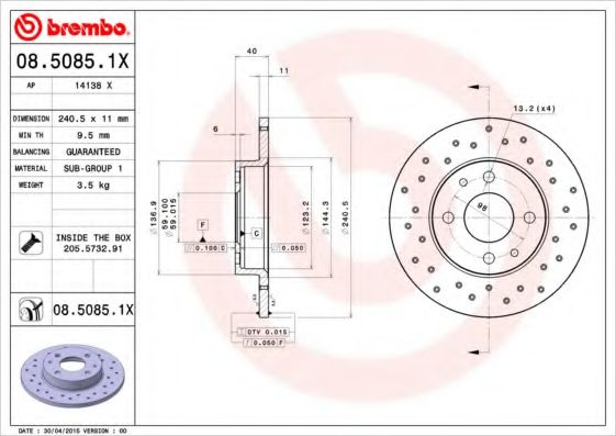 Гальмівні диски BREMBO арт. 0850851X