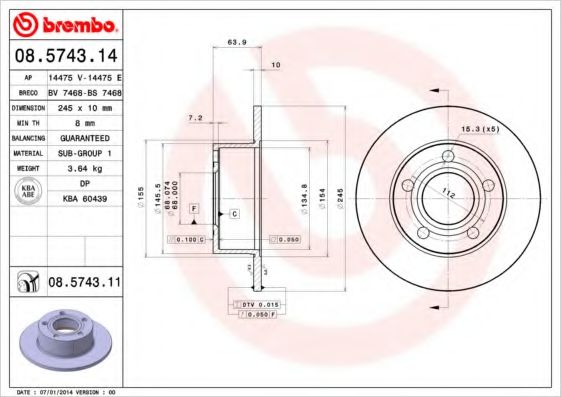 Гальмівний диск BREMBO арт. 08574311
