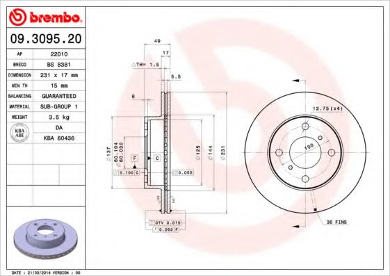 Гальмiвний диск BREMBO арт. 09309520