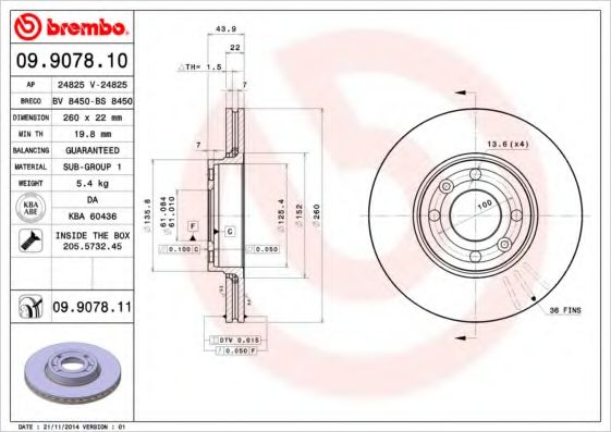 Тормозной диск Диск гальмівний BREMBO арт. 09907811