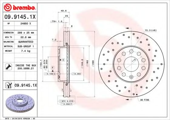 Гальмівні диски BREMBO арт. 0991451X