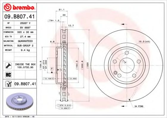 Гальмiвний диск BREMBO арт. 09B80741