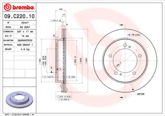 Гальмівний диск BREMBO арт. 09C22010